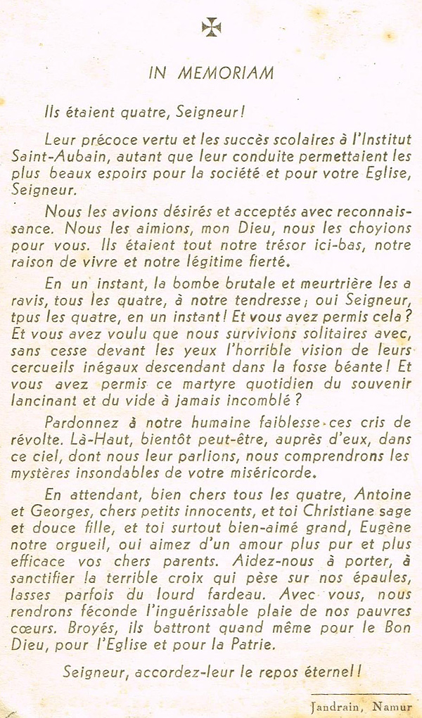 La prière qui avait faite pour les enfants Jaumotte.